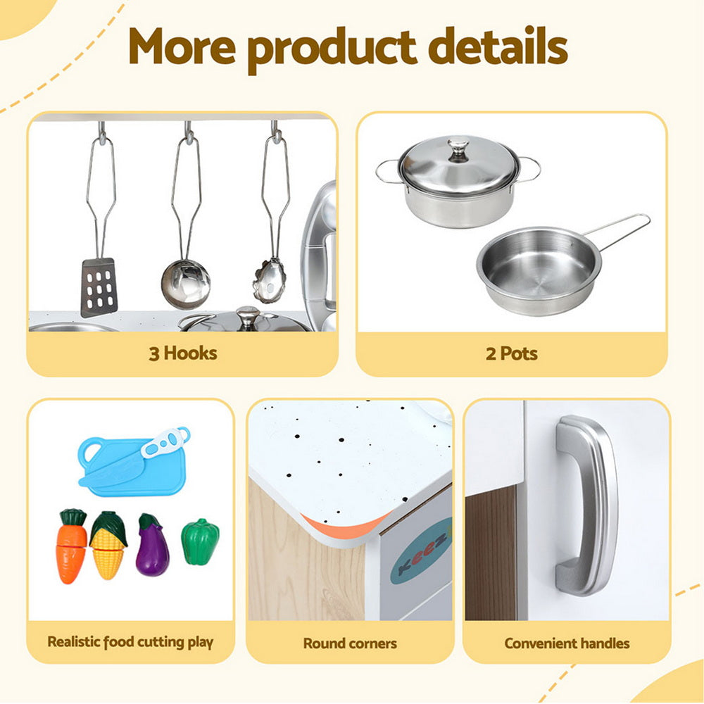 Pretend Play: Keezi Kids Kitchen Play Set Wooden Pretend Toys Cooking Children Clock Beige