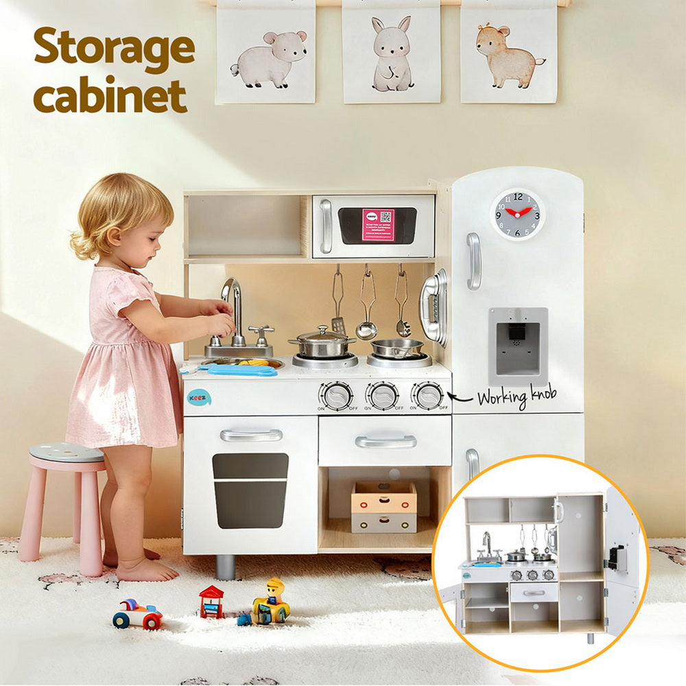 Pretend Play: Keezi Kids Kitchen Play Set Wooden Pretend Toys Cooking Children Clock Beige