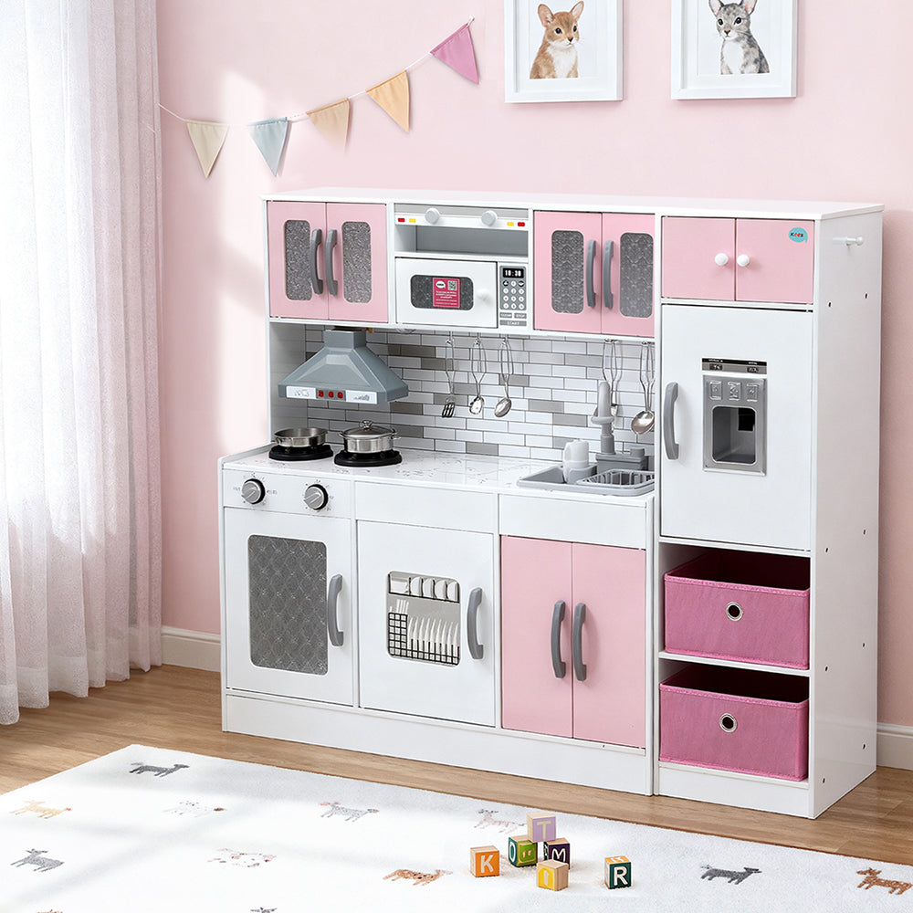 Pretend Play: Keezi Kids Kitchen Playset 2-Piece Wooden Pretend Play Coffee Maker Toy 100CM Pink