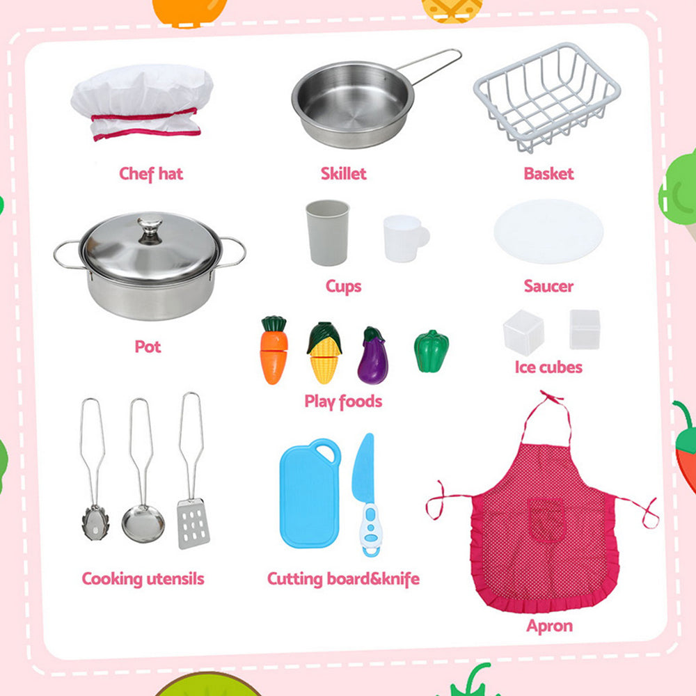 Pretend Play: Keezi Kids Kitchen Playset 2-Piece Wooden Pretend Play Coffee Maker Toy 100CM Pink