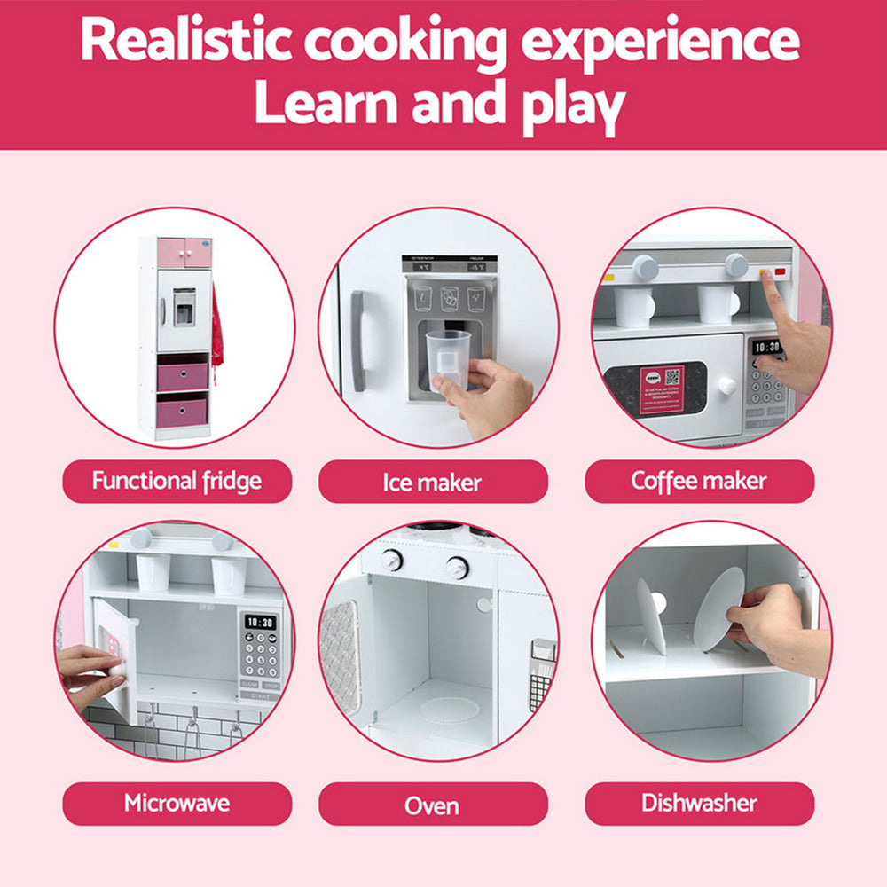 Pretend Play: Keezi Kids Kitchen Playset 2-Piece Wooden Pretend Play Coffee Maker Toy 100CM Pink