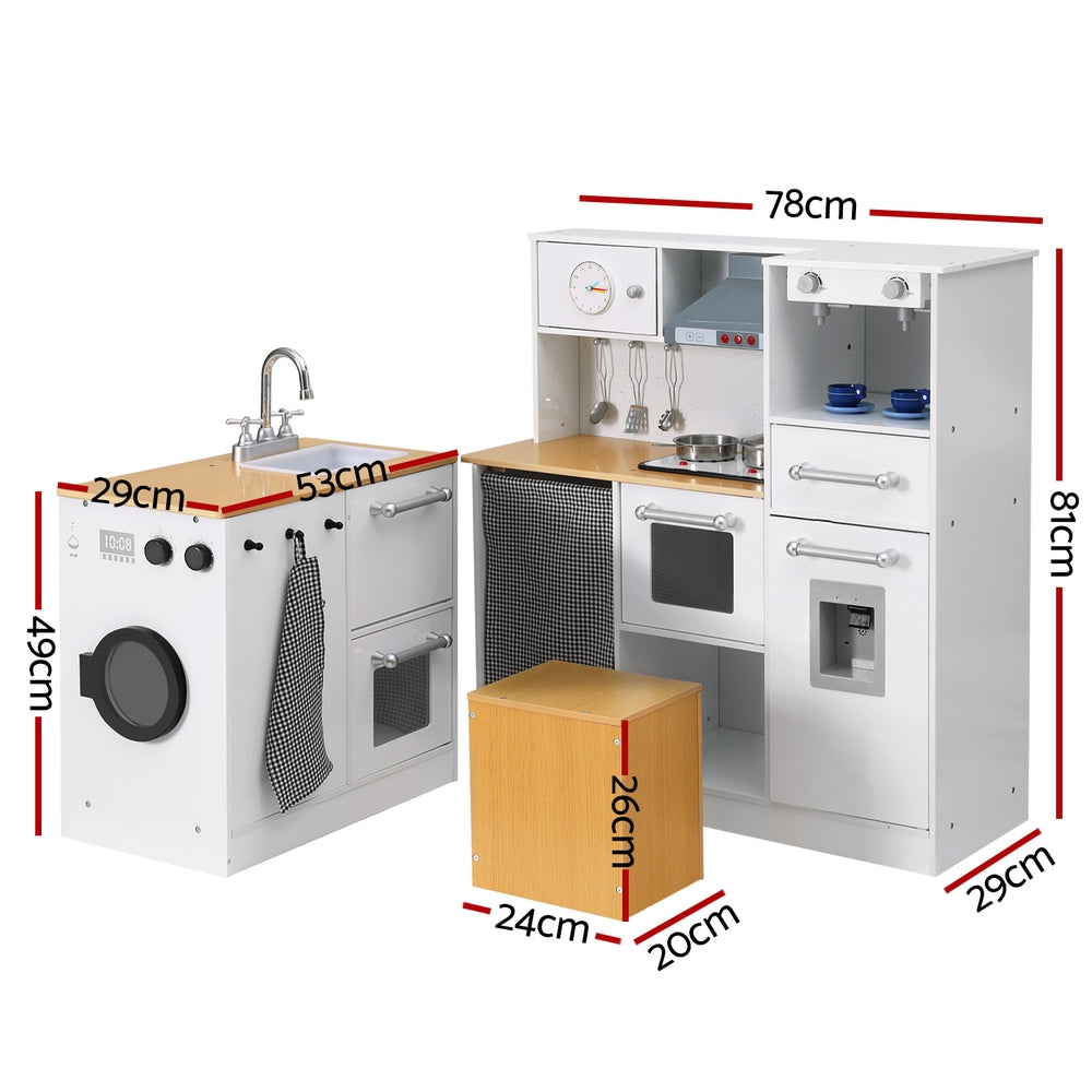 Pretend Play: Keezi Kids Kitchen Playset 2-Piece Wooden Pretend Play Coffee Maker Toy 80CM White