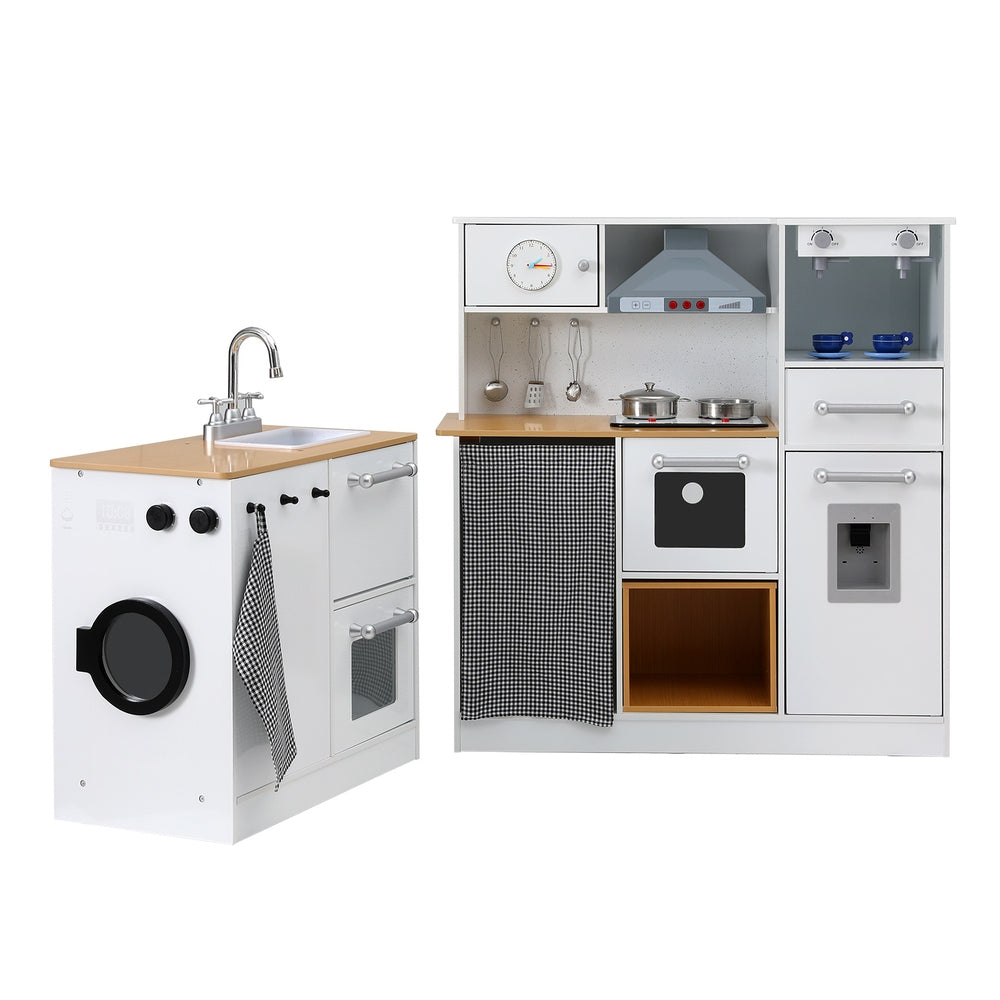 Pretend Play: Keezi Kids Kitchen Playset 2-Piece Wooden Pretend Play Coffee Maker Toy 80CM White
