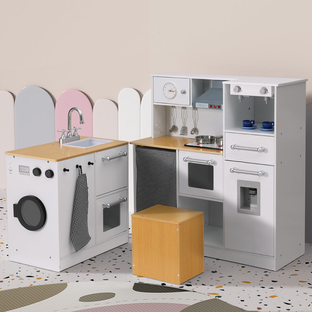 Pretend Play: Keezi Kids Kitchen Playset 2-Piece Wooden Pretend Play Coffee Maker Toy 80CM White