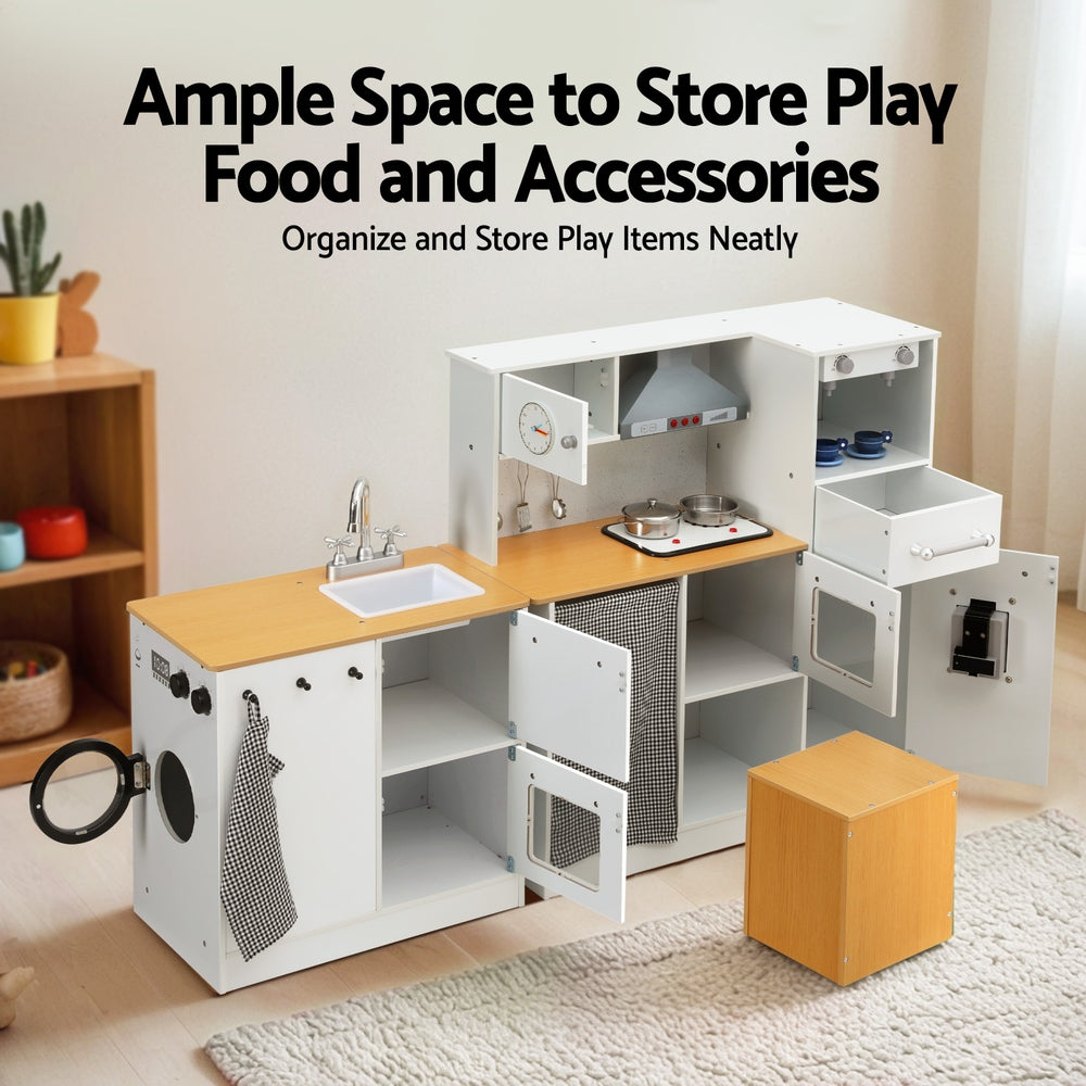 Pretend Play: Keezi Kids Kitchen Playset 2-Piece Wooden Pretend Play Coffee Maker Toy 80CM White