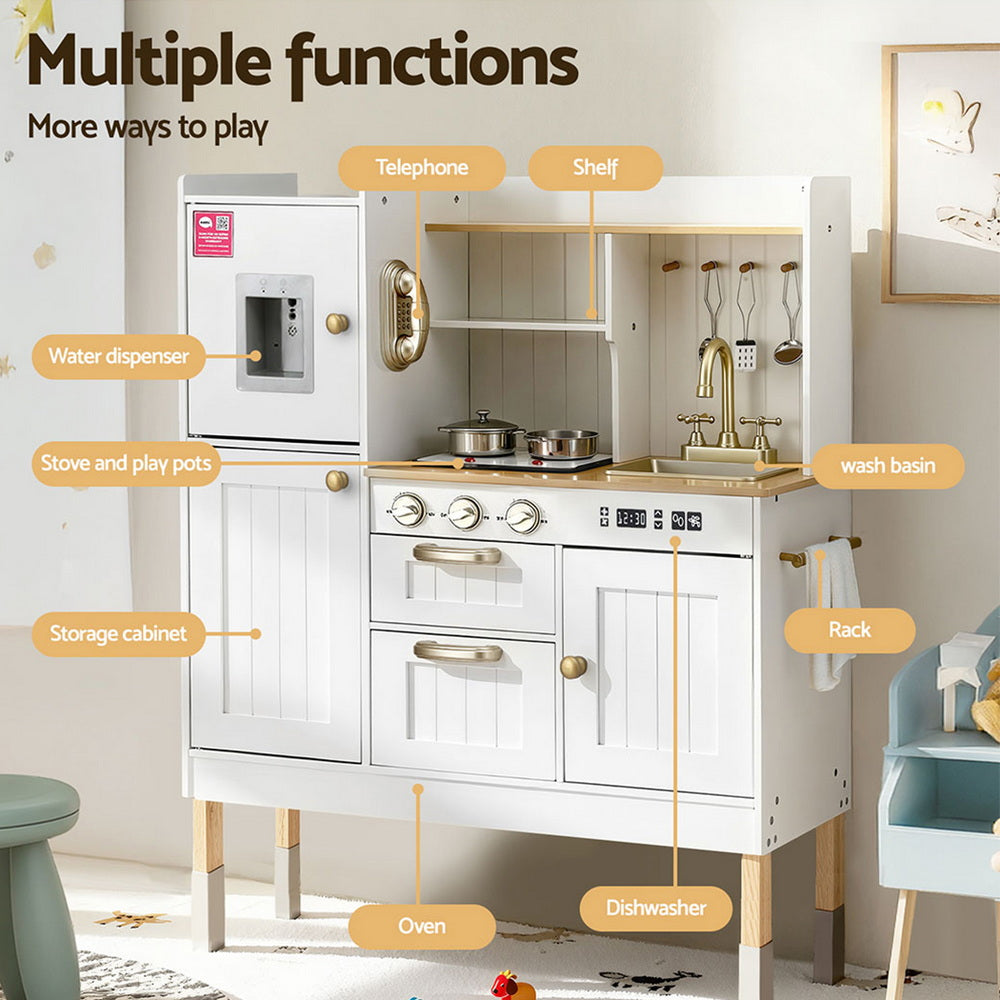 Pretend Play: Keezi Kids Kitchen Play Set Wooden Pretend Toys Cooking Children Storage Golden