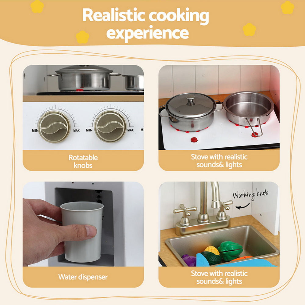 Pretend Play: Keezi Kids Kitchen Play Set Wooden Pretend Toys Cooking Children Storage Golden