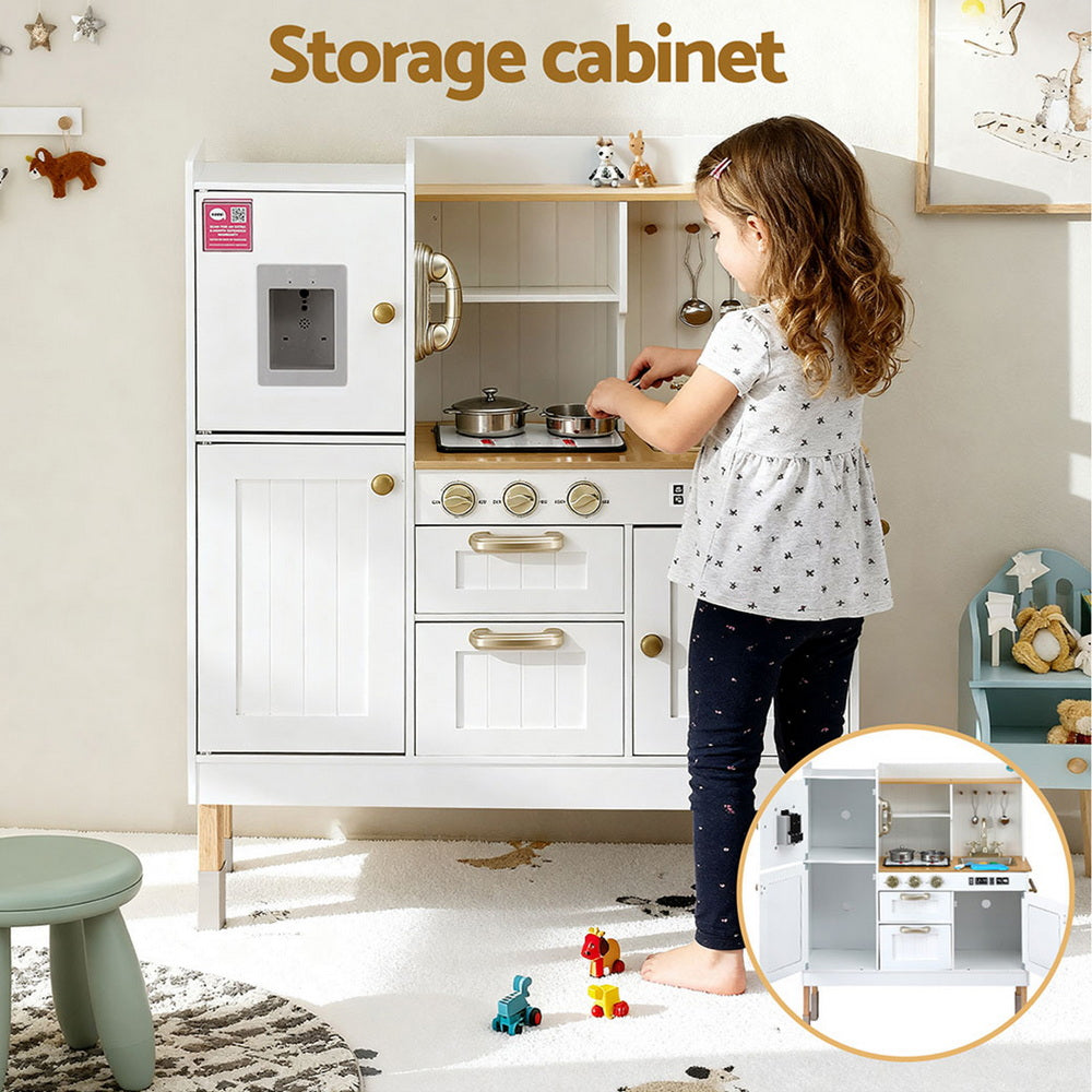 Pretend Play: Keezi Kids Kitchen Play Set Wooden Pretend Toys Cooking Children Storage Golden