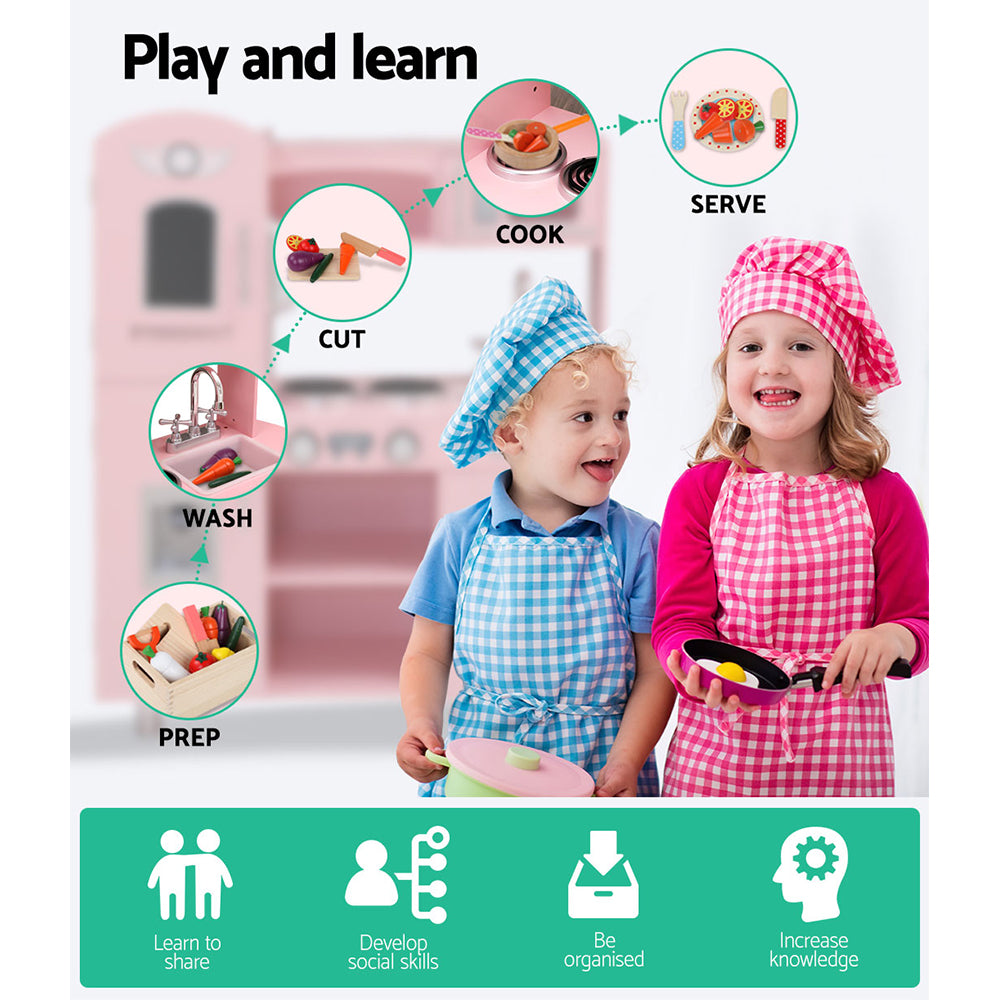 Pretend Play: Keezi Kids Kitchen Play Set Wooden Pretend Toys Cooking Children Storage Pink
