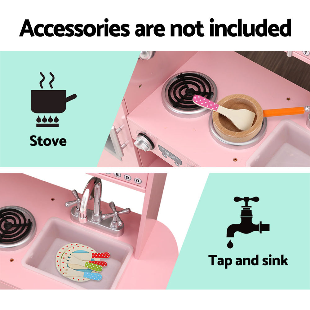Pretend Play: Keezi Kids Kitchen Play Set Wooden Pretend Toys Cooking Children Storage Pink