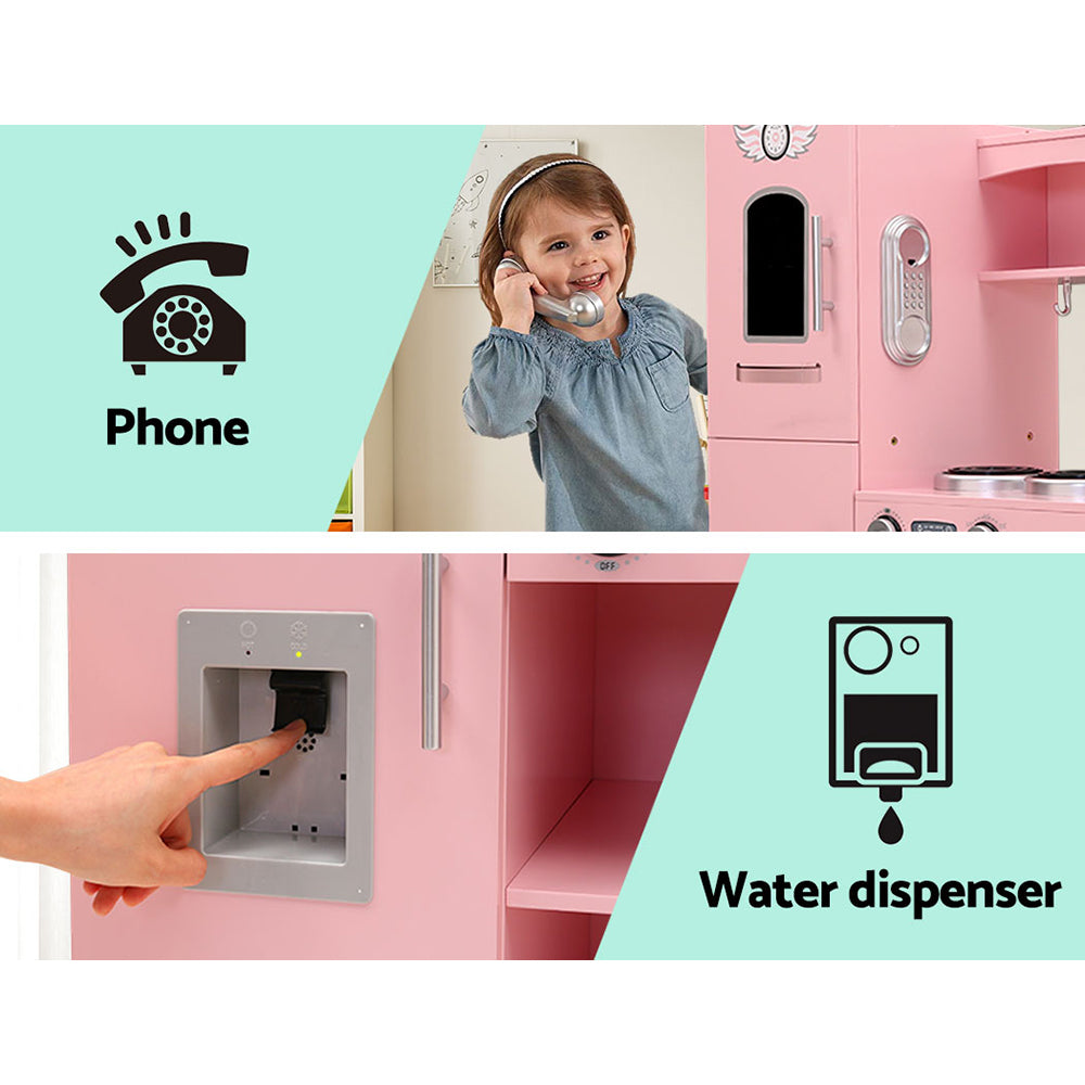 Pretend Play: Keezi Kids Kitchen Play Set Wooden Pretend Toys Cooking Children Storage Pink
