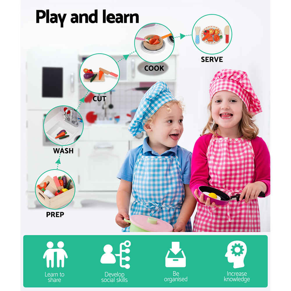 Pretend Play: Keezi Kids Kitchen Play Set Wooden Pretend Toys Cooking Children Storage White