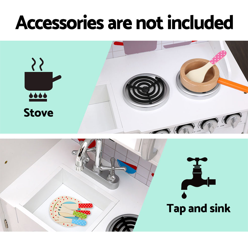 Pretend Play: Keezi Kids Kitchen Play Set Wooden Pretend Toys Cooking Children Storage White