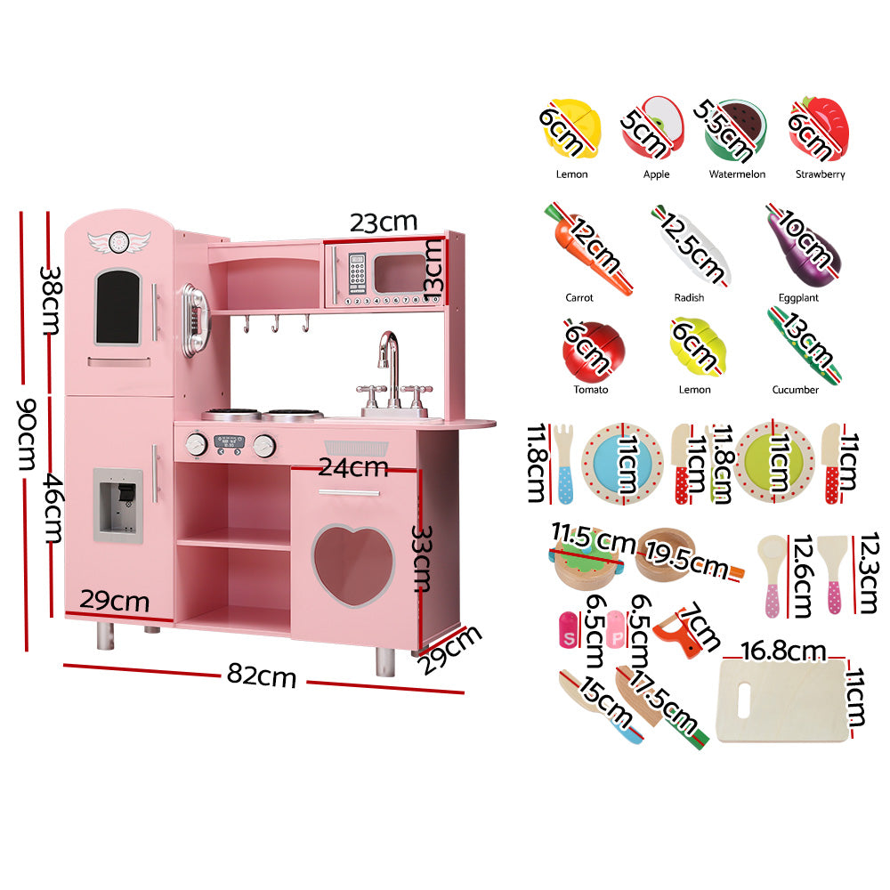 Pretend Play: Keezi Kids Kitchen Play Set Wooden Pretend Toys Cooking Children Food Pink