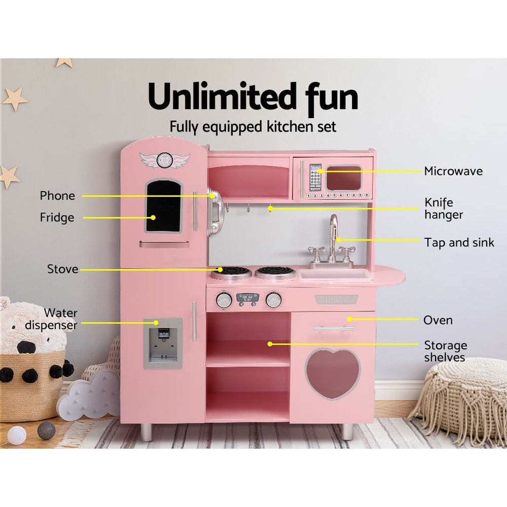 Pretend Play: Keezi Kids Kitchen Play Set Wooden Pretend Toys Cooking Children Food Pink