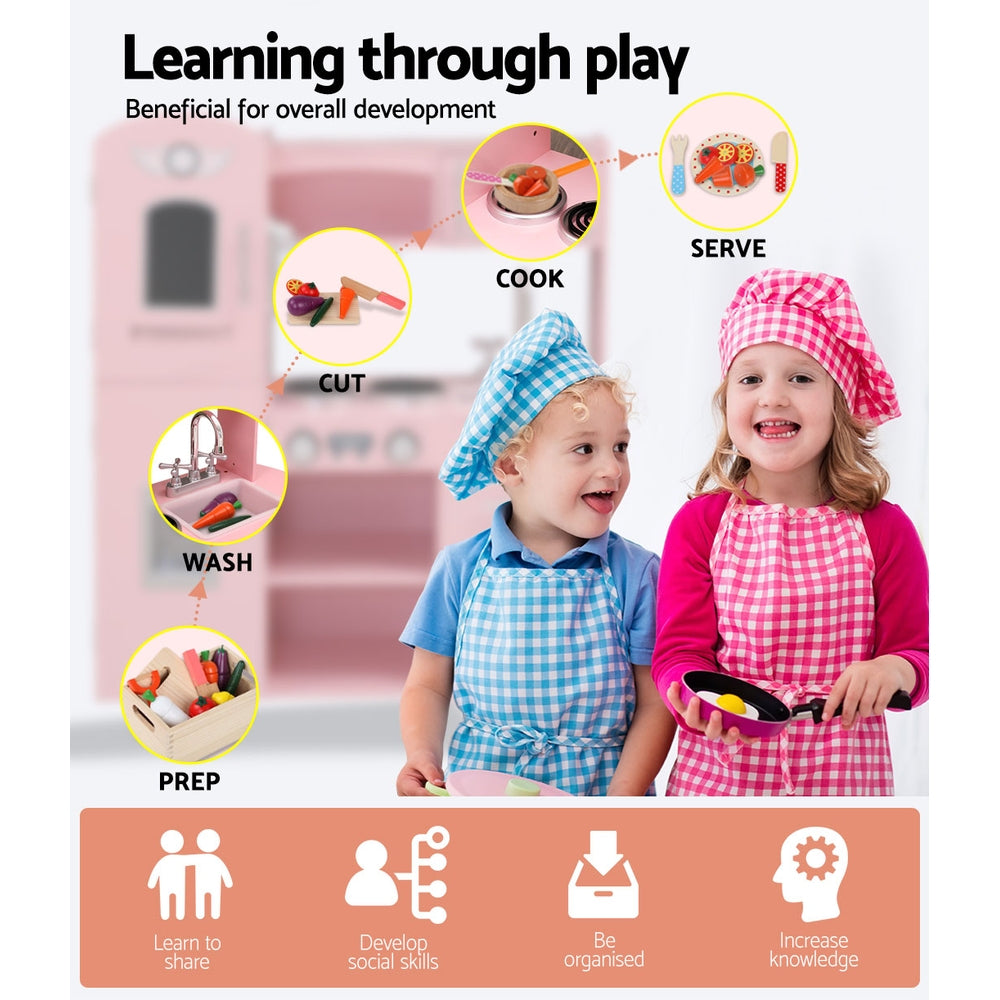 Pretend Play: Keezi Kids Kitchen Play Set Wooden Pretend Toys Cooking Children Food Pink