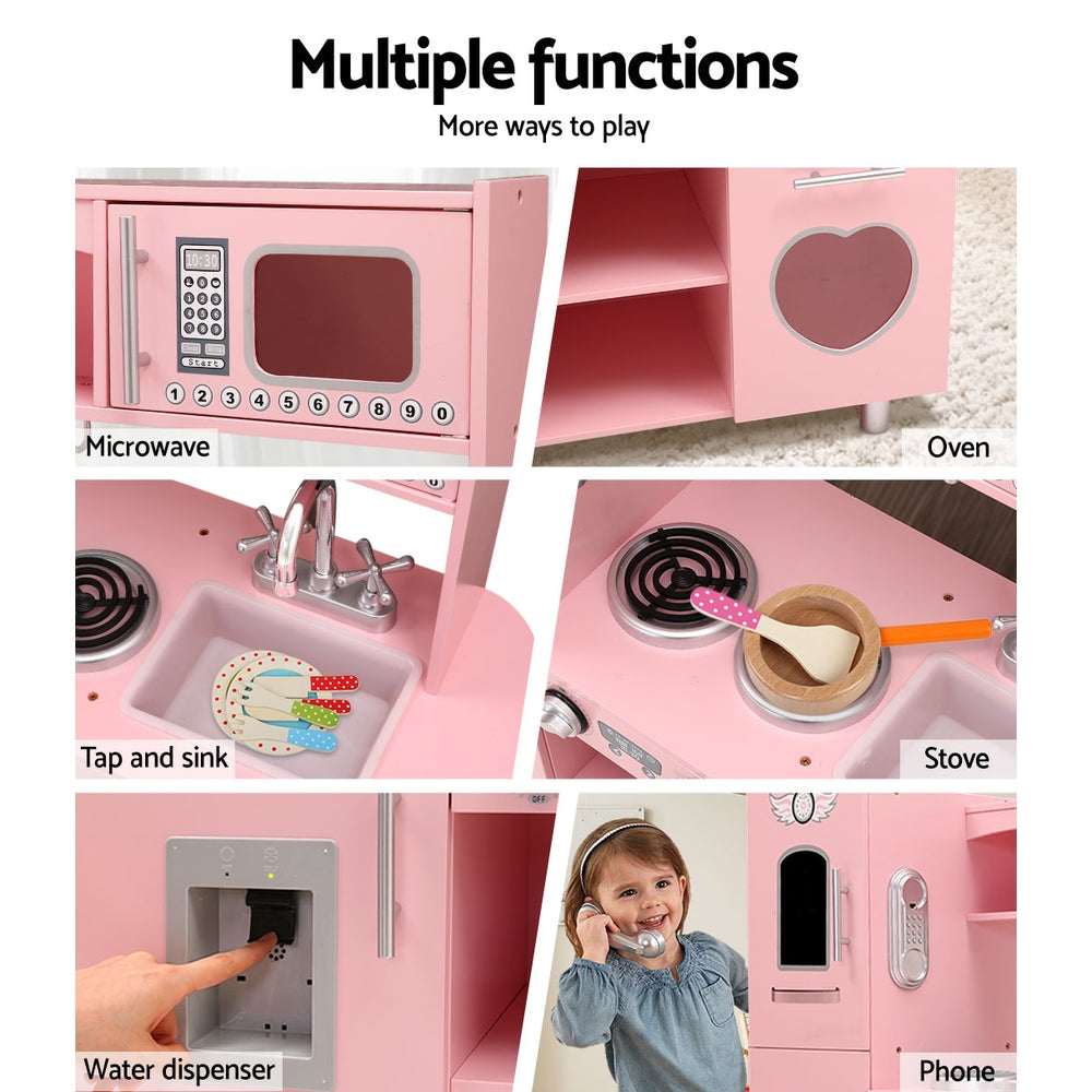 Pretend Play: Keezi Kids Kitchen Play Set Wooden Pretend Toys Cooking Children Food Pink