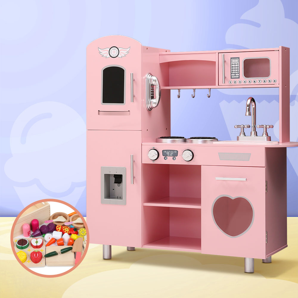 Pretend Play: Keezi Kids Kitchen Play Set Wooden Pretend Toys Cooking Children Food Pink