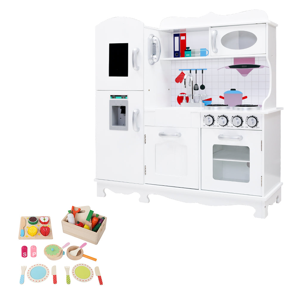 Pretend Play: Keezi Kids Kitchen Play Set Wooden Pretend Toys Cooking Children Food White