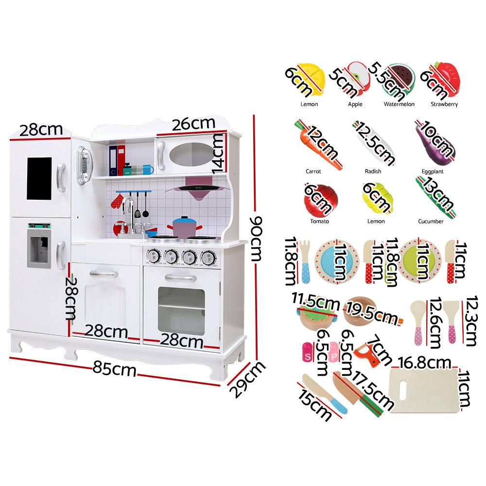 Pretend Play: Keezi Kids Kitchen Play Set Wooden Pretend Toys Cooking Children Food White