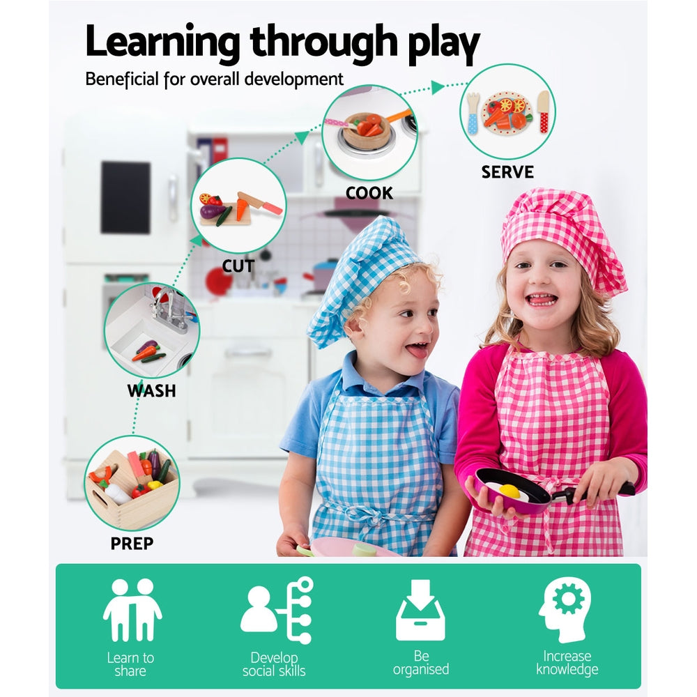 Pretend Play: Keezi Kids Kitchen Play Set Wooden Pretend Toys Cooking Children Food White
