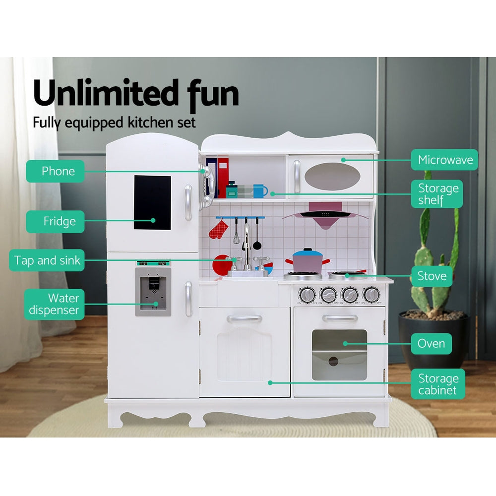 Pretend Play: Keezi Kids Kitchen Play Set Wooden Pretend Toys Cooking Children Food White