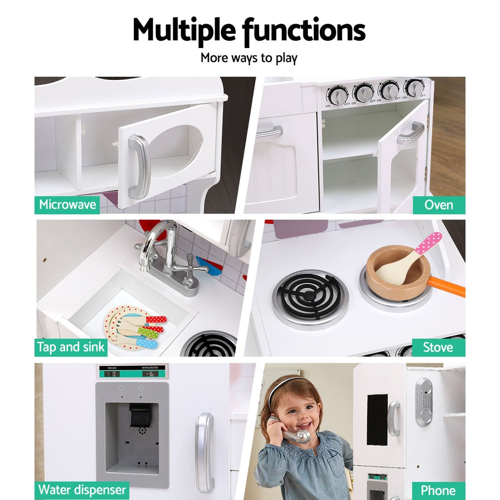 Pretend Play: Keezi Kids Kitchen Play Set Wooden Pretend Toys Cooking Children Food White