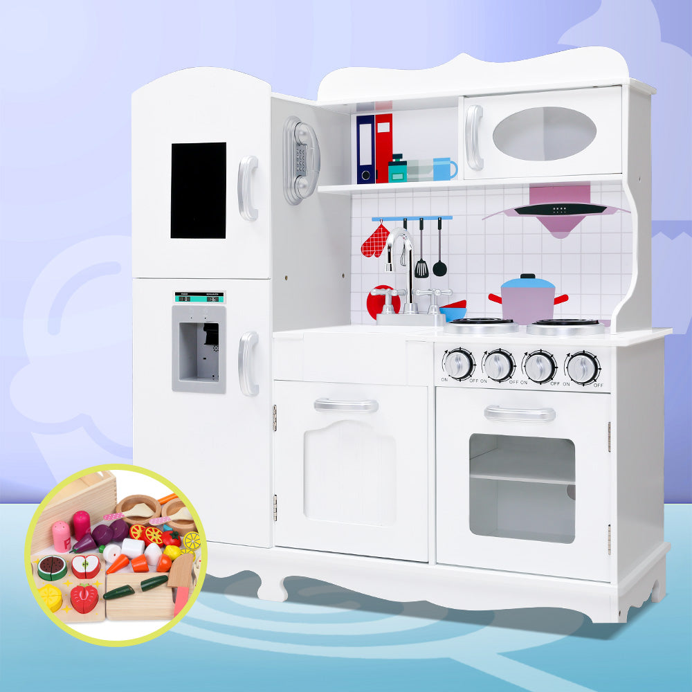 Pretend Play: Keezi Kids Kitchen Play Set Wooden Pretend Toys Cooking Children Food White