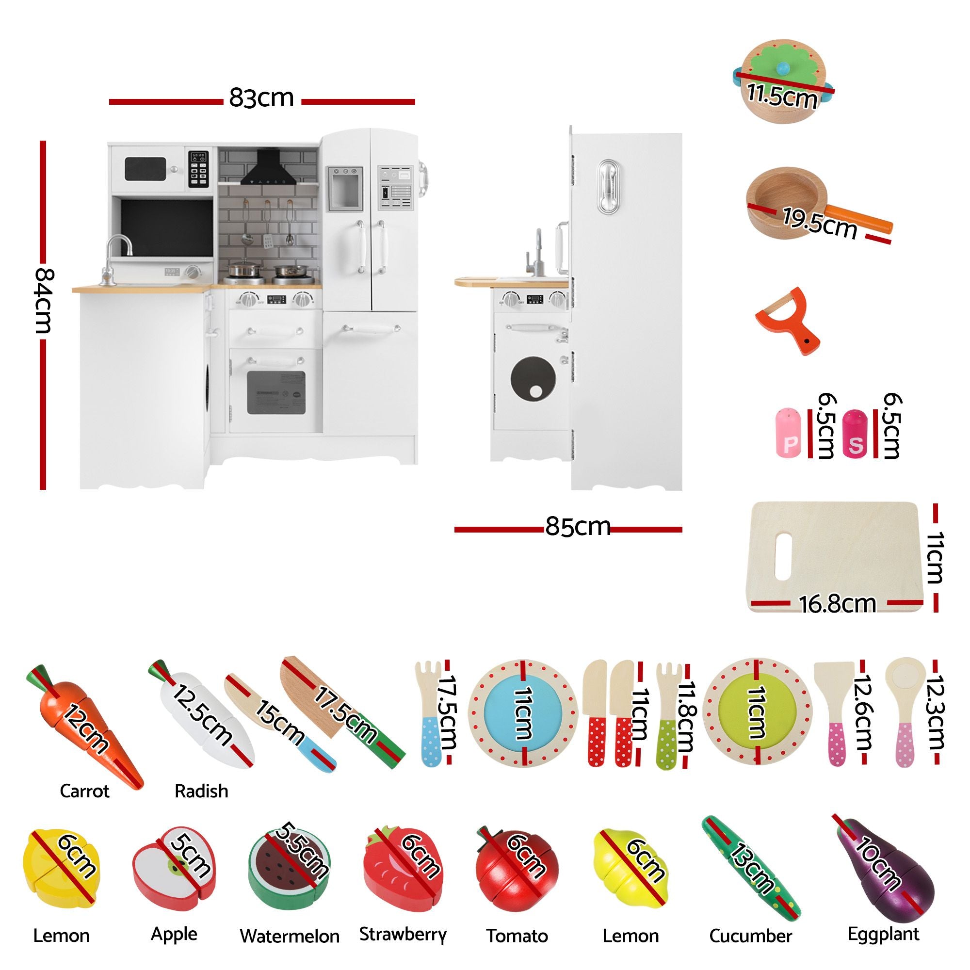 Keezi Kids Wooden Toy Kitchen with 29pc Play Food and Cookware Set