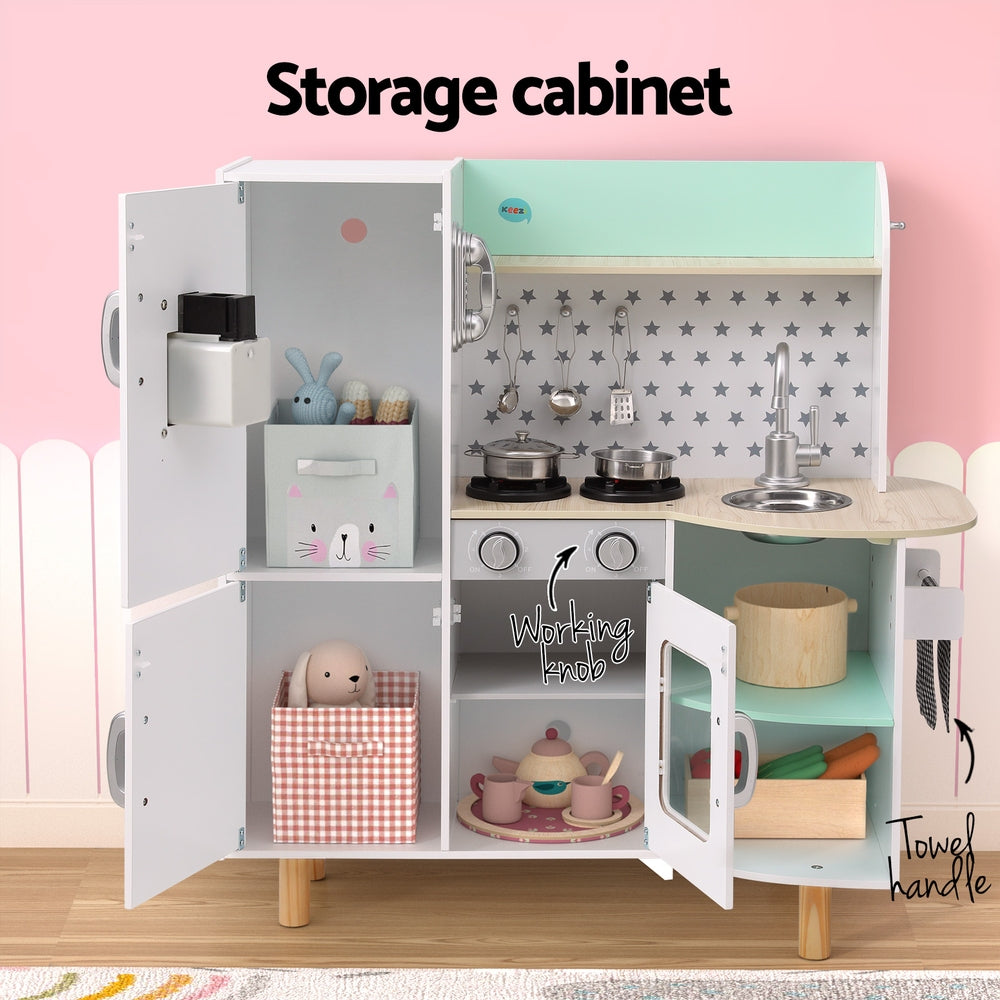 Pretend Play: Keezi Kids Wooden Pretend Kitchen Play Sets Cooking Toys Oven Fridge 85CM Green