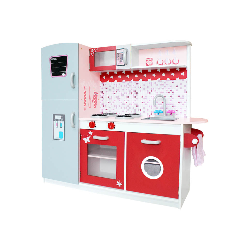 Pretend Play: Keezi Kids Kitchen Play Set Wooden Pretend Toys Cooking Children Fridge Oven Red