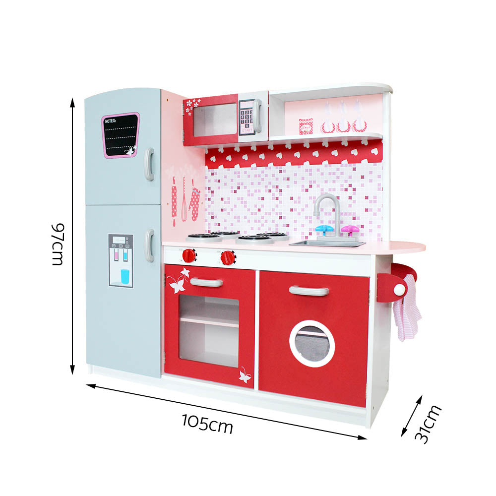 Pretend Play: Keezi Kids Kitchen Play Set Wooden Pretend Toys Cooking Children Fridge Oven Red