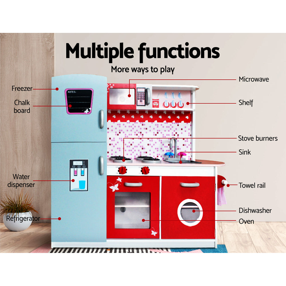 Pretend Play: Keezi Kids Kitchen Play Set Wooden Pretend Toys Cooking Children Fridge Oven Red