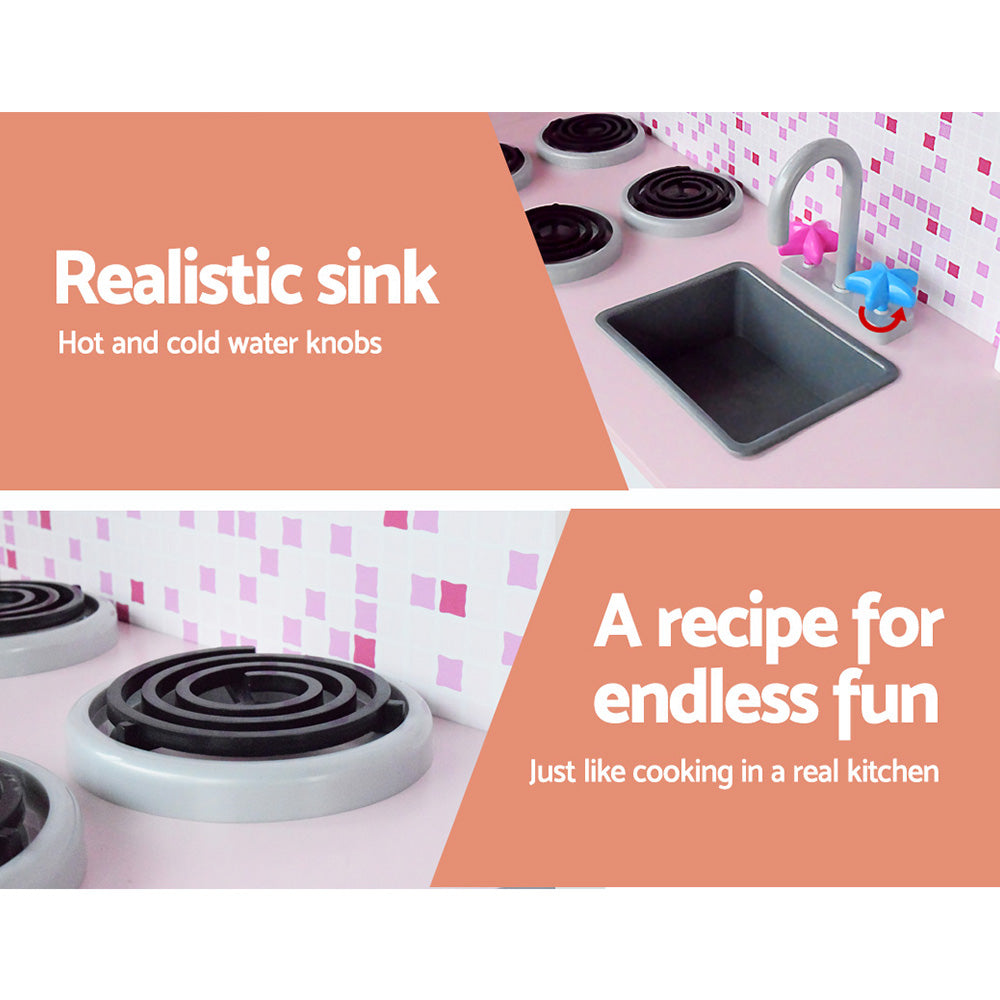 Pretend Play: Keezi Kids Kitchen Play Set Wooden Pretend Toys Cooking Children Fridge Oven Red