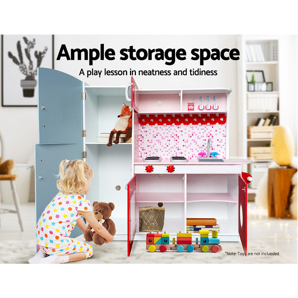 Pretend Play: Keezi Kids Kitchen Play Set Wooden Pretend Toys Cooking Children Fridge Oven Red