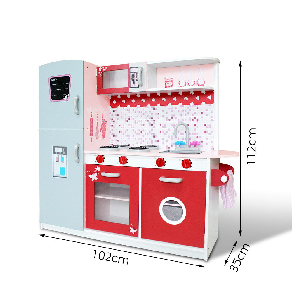 Pretend Play: Keezi Kids Kitchen Play Set Wooden Pretend Toys Cooking Children Fridge Oven Red