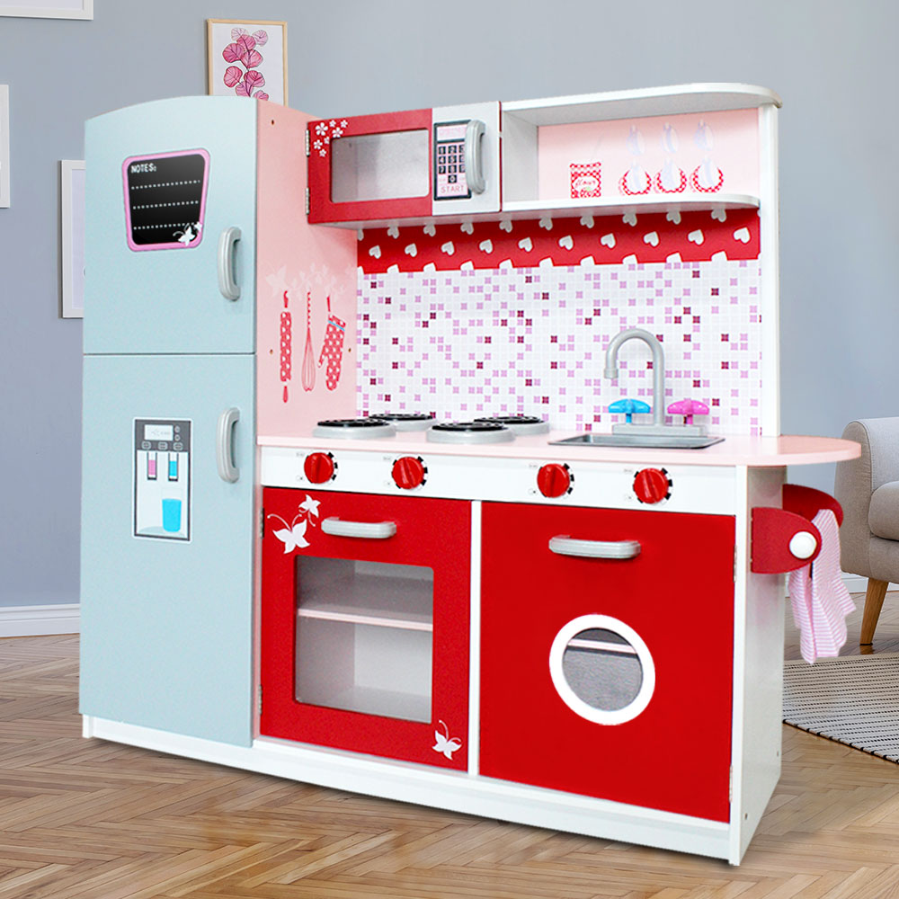 Pretend Play: Keezi Kids Kitchen Play Set Wooden Pretend Toys Cooking Children Fridge Oven Red