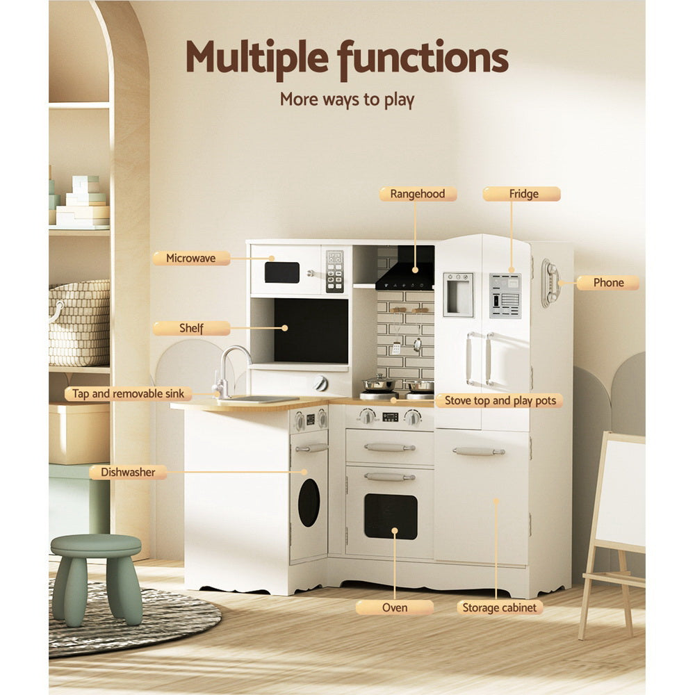 Pretend Play: Keezi Kids Kitchen Play Set Wooden Pretend Toys Cooking Children Fridge White