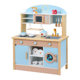 Pretend Play: Keezi Kids Wooden Pretend Kitchen Play Sets Cooking Toys Pot Pan Bowls Oven Dishwasher 80CM Blue