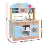Pretend Play: Keezi Kids Wooden Pretend Kitchen Play Sets Cooking Toys Pot Pan Bowls Oven Dishwasher 80CM Blue
