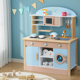 Pretend Play: Keezi Kids Wooden Pretend Kitchen Play Sets Cooking Toys Pot Pan Bowls Oven Dishwasher 80CM Blue