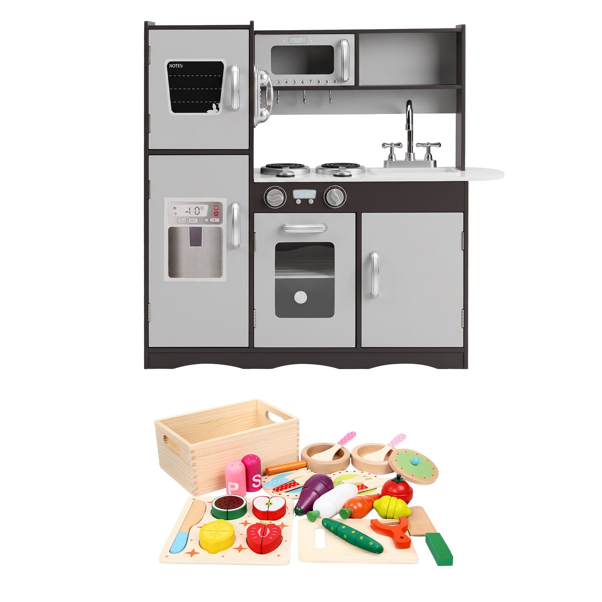 Keezi Kids Play Kitchen Pretend Toy Kitchen With Wooden Play Food Set