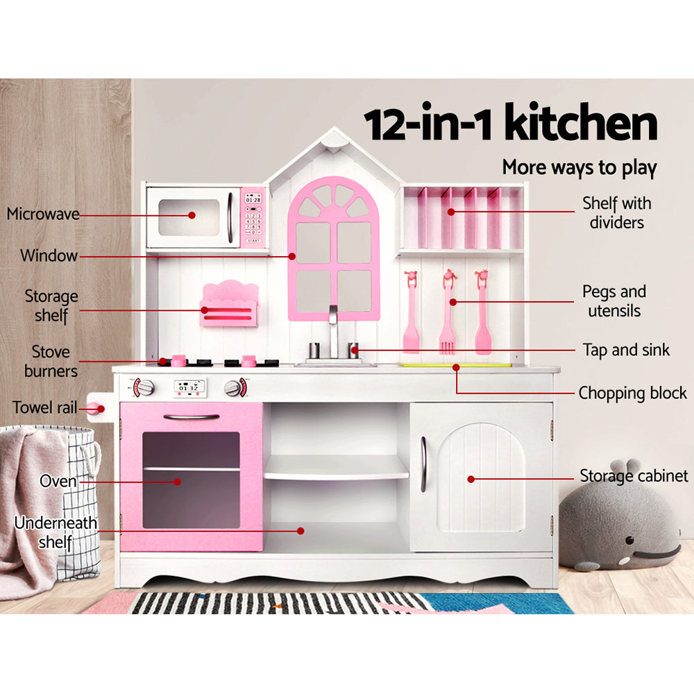 Pretend Play: Keezi Kids Kitchen Play Set Wooden Pretend Toys Cooking Children Storage Cabinet