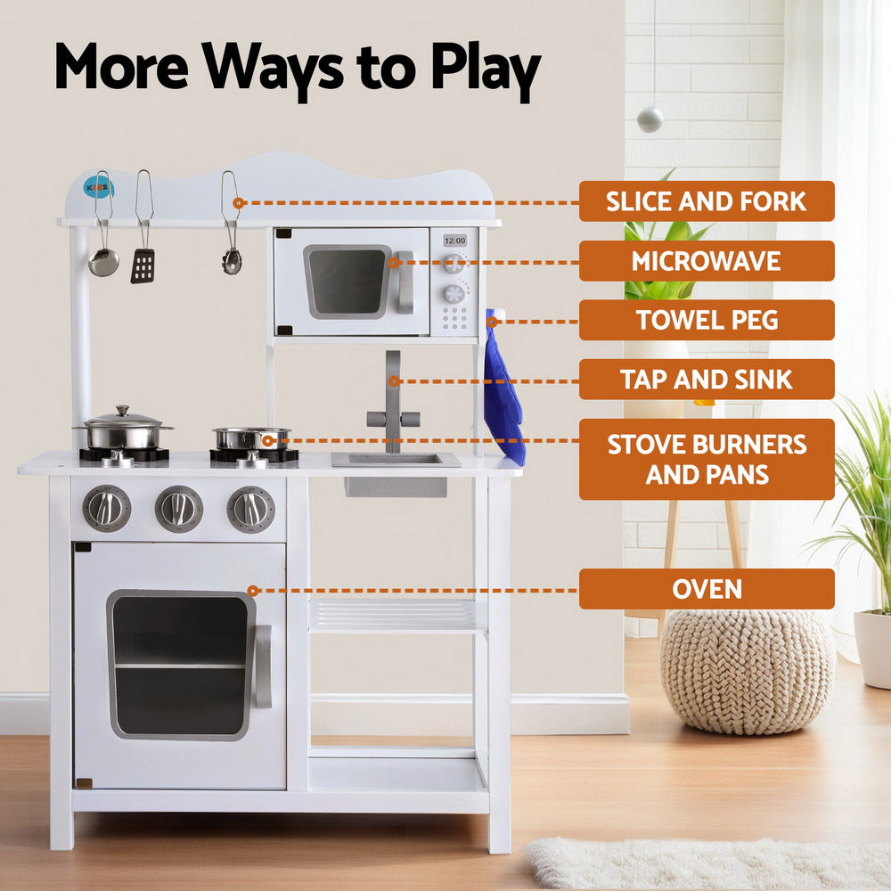 Pretend Play: Keezi Kids Kitchen Play Set Wooden Pretend Toys Cooking Children Cookware Food