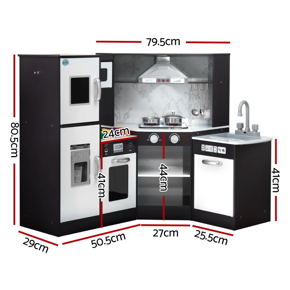 Pretend Play: Keezi Kids Kitchen Play Set Wooden Pretend Cooking Playset w/Sounds Lights Black