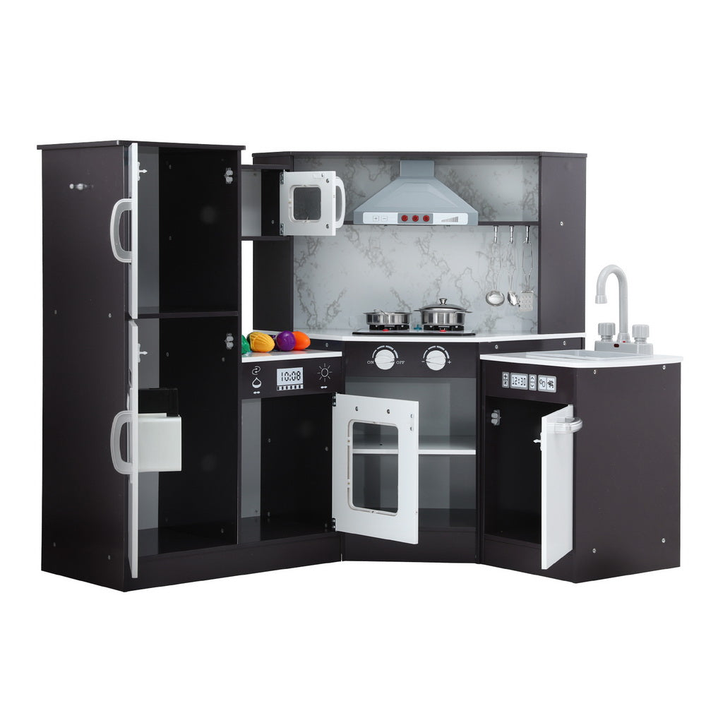 Pretend Play: Keezi Kids Kitchen Play Set Wooden Pretend Cooking Playset w/Sounds Lights Black