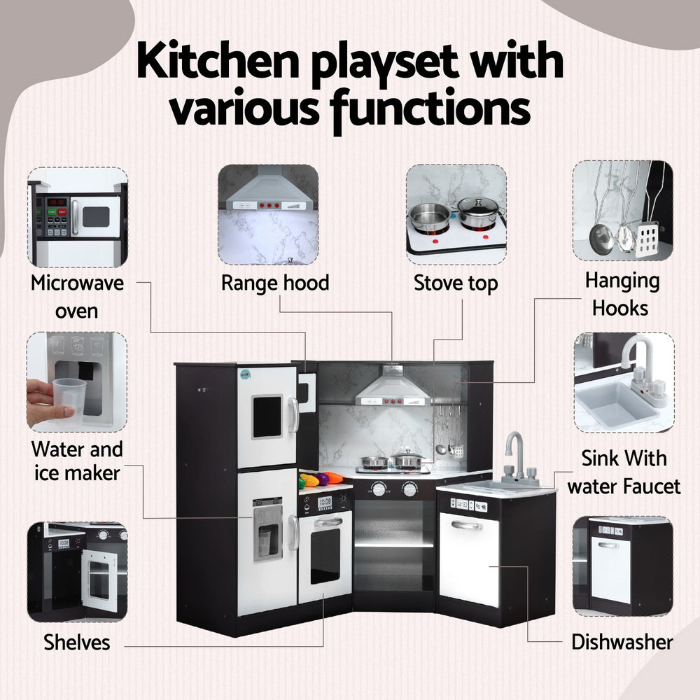 Pretend Play: Keezi Kids Kitchen Play Set Wooden Pretend Cooking Playset w/Sounds Lights Black
