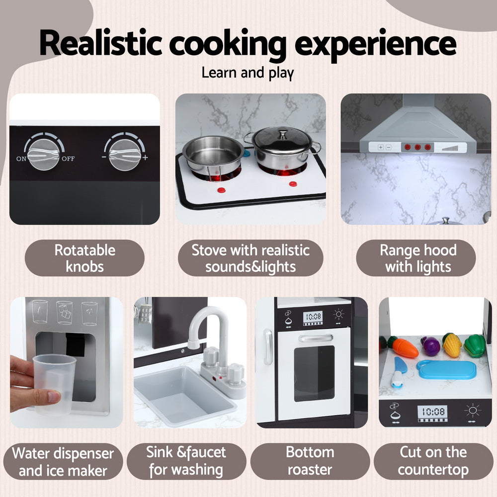 Pretend Play: Keezi Kids Kitchen Play Set Wooden Pretend Cooking Playset w/Sounds Lights Black