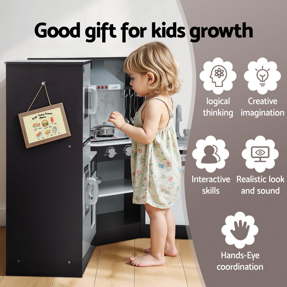 Pretend Play: Keezi Kids Kitchen Play Set Wooden Pretend Cooking Playset w/Sounds Lights Black