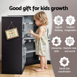 Keezi Kids Kitchen Play Set Wooden Pretend Cooking Playset w/Sounds Lights Black